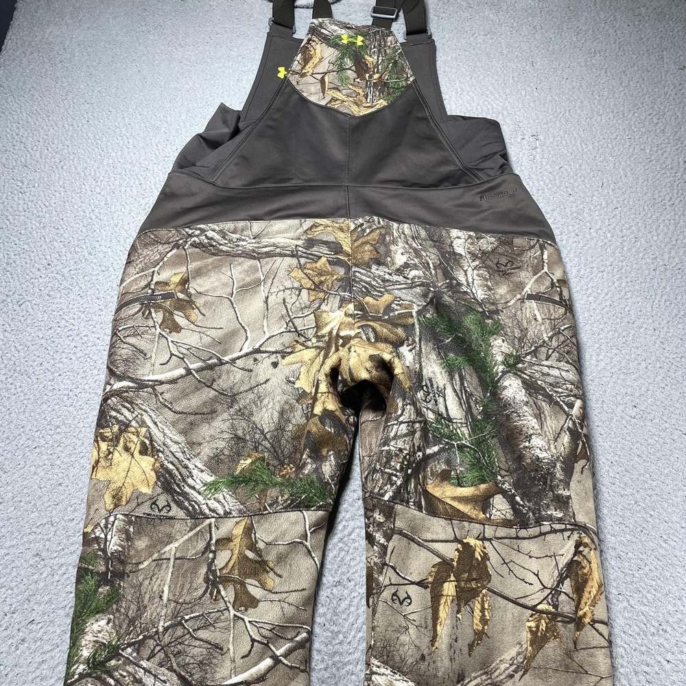 Under Armour Bib Pants Mens XL Brown Realtree Camo UA Storm1 ColdGear Hunting - Picture 8 of 12